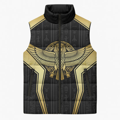 Egypt BA Sleeveless Puffer Jacket Winged Pharaoh Hieroglyphic Patterns