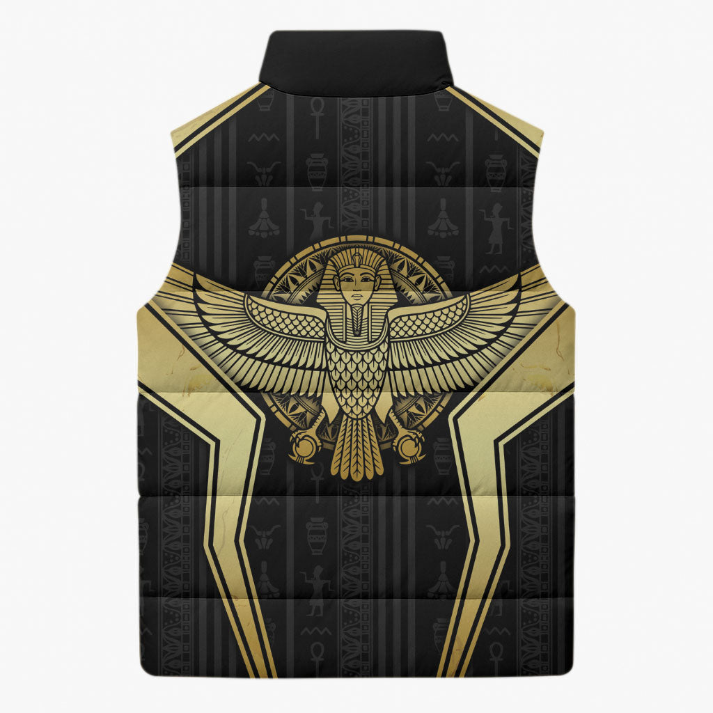 Egypt BA Sleeveless Puffer Jacket Winged Pharaoh Hieroglyphic Patterns