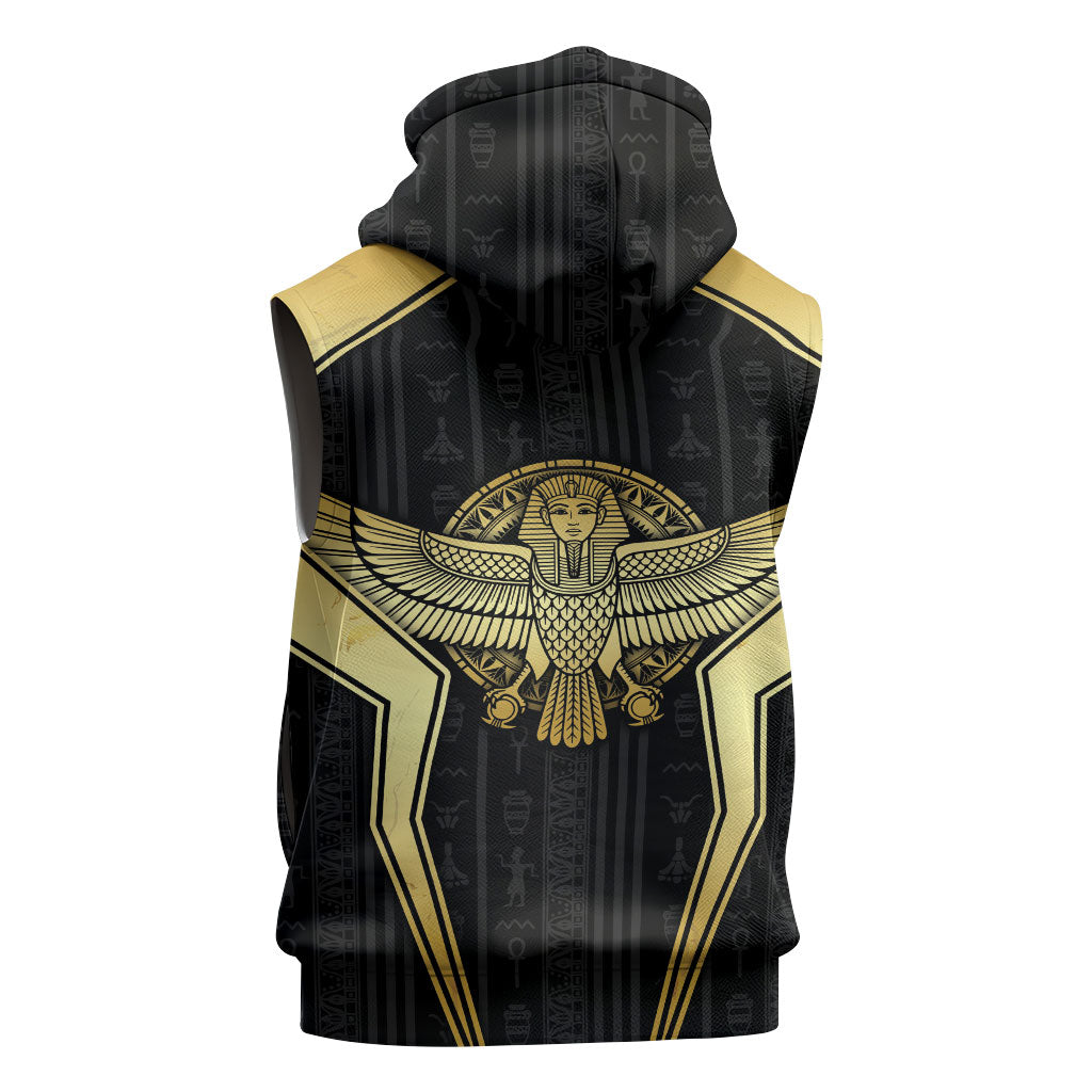 Egypt BA Sleeveless Zip Hoodie Winged Pharaoh Hieroglyphic Patterns