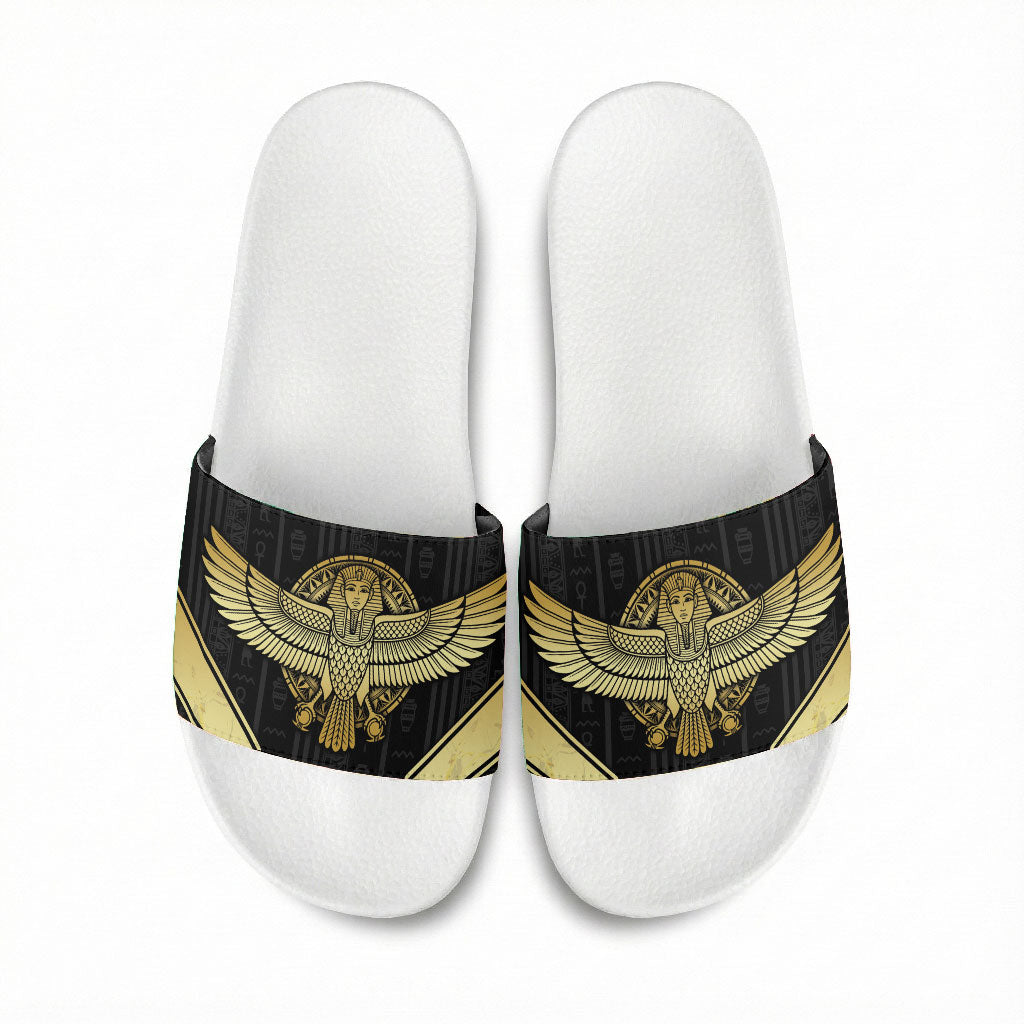 Egypt BA Slide Sandals Winged Pharaoh Hieroglyphic Patterns