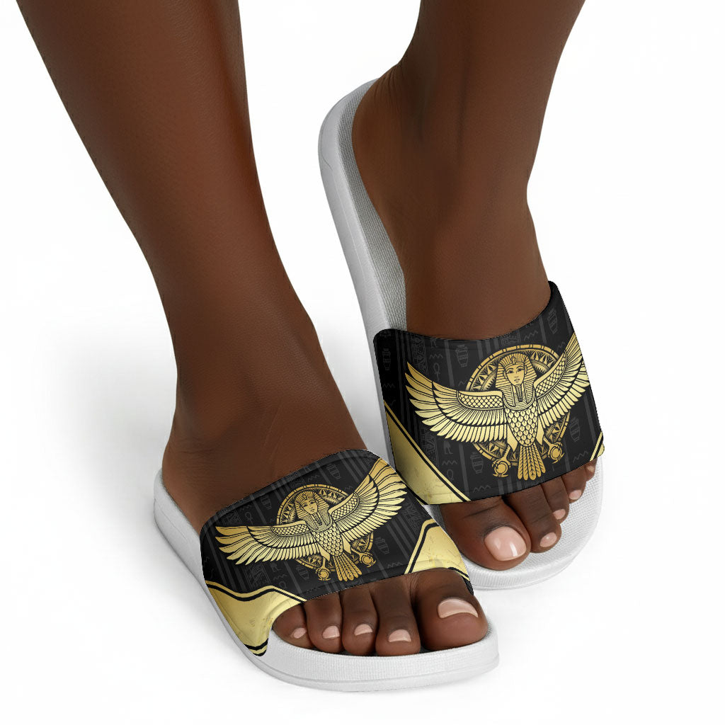 Egypt BA Slide Sandals Winged Pharaoh Hieroglyphic Patterns