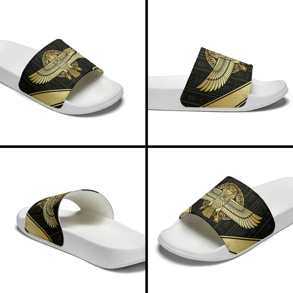 Egypt BA Slide Sandals Winged Pharaoh Hieroglyphic Patterns