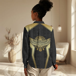 Egypt BA Women Casual Shirt Winged Pharaoh Hieroglyphic Patterns