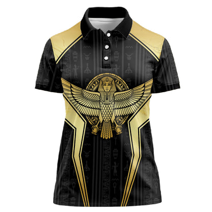 Egypt BA Women Polo Shirt Winged Pharaoh Hieroglyphic Patterns