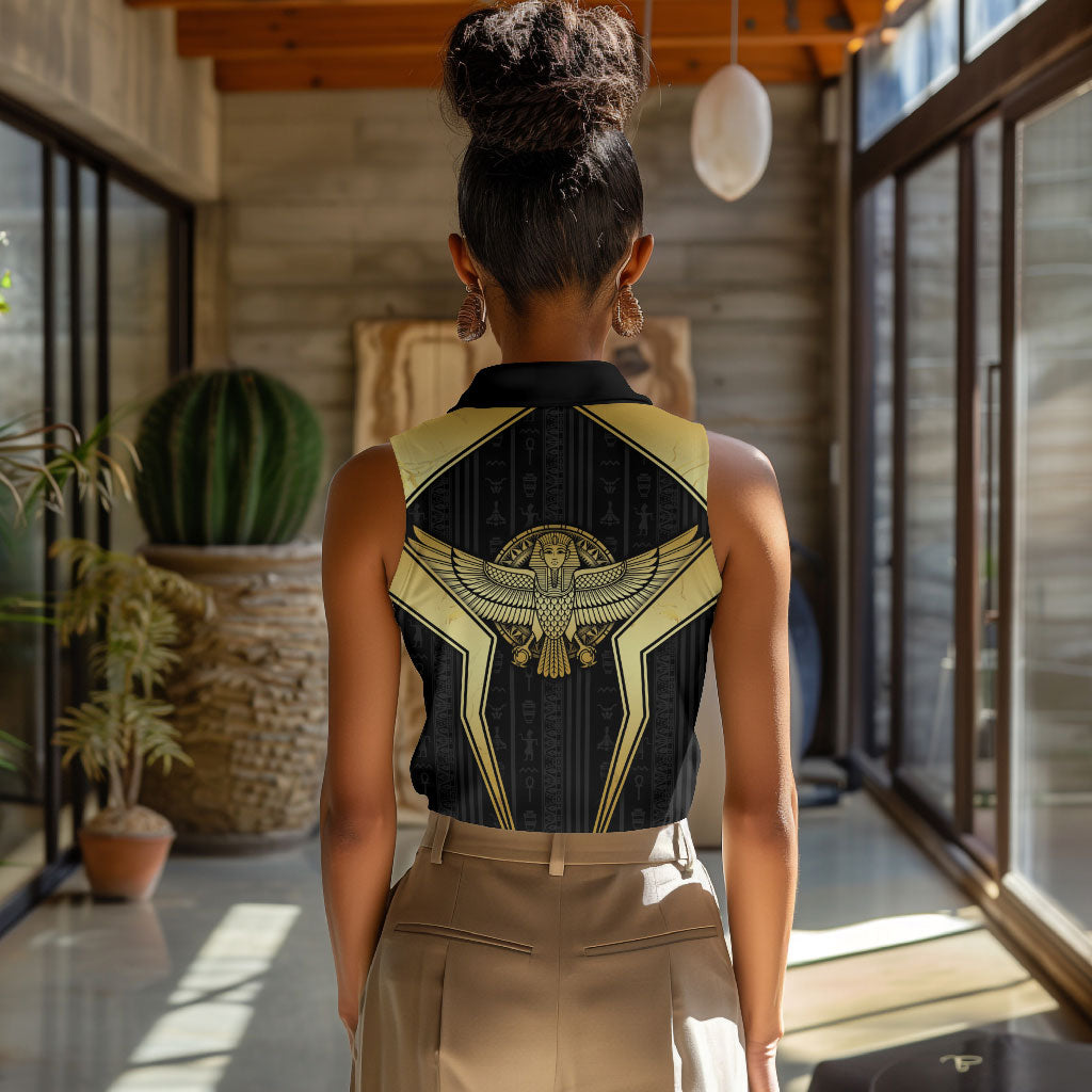 Egypt BA Women Sleeveless Polo Shirt Winged Pharaoh Hieroglyphic Patterns