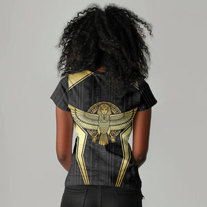 Egypt BA Women V-Neck T-Shirt Winged Pharaoh Hieroglyphic Patterns