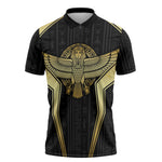 Egypt BA Zipper Polo Shirt Winged Pharaoh Hieroglyphic Patterns
