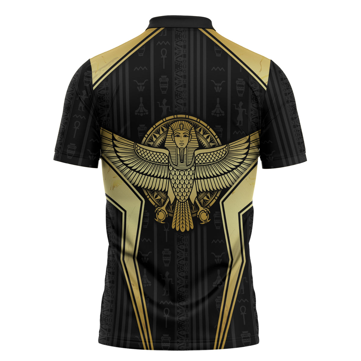 Egypt BA Zipper Polo Shirt Winged Pharaoh Hieroglyphic Patterns