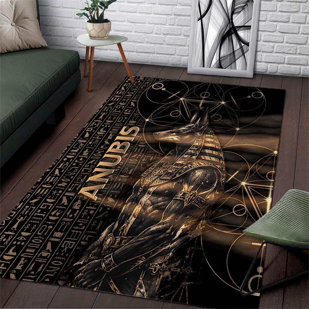 Egyptian God Anubis Area Rug Jackal Headed Deity Ancient Egypt Mythology Gilded