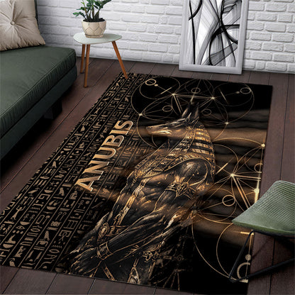 Egyptian God Anubis Area Rug Jackal Headed Deity Ancient Egypt Mythology Gilded
