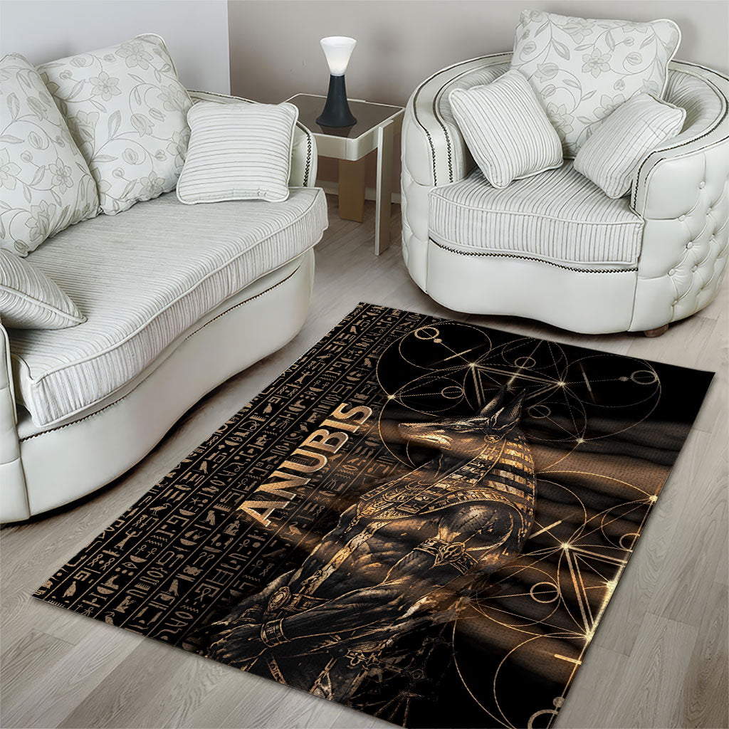 Egyptian God Anubis Area Rug Jackal Headed Deity Ancient Egypt Mythology Gilded