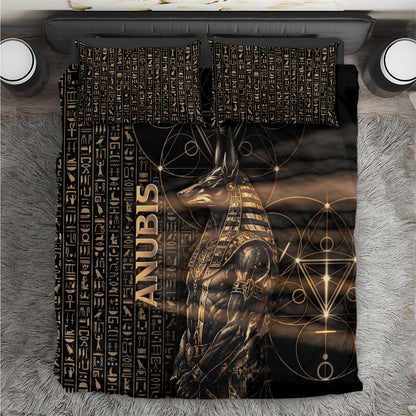 Egyptian God Anubis Bedding Set Jackal Headed Deity Ancient Egypt Mythology Gilded