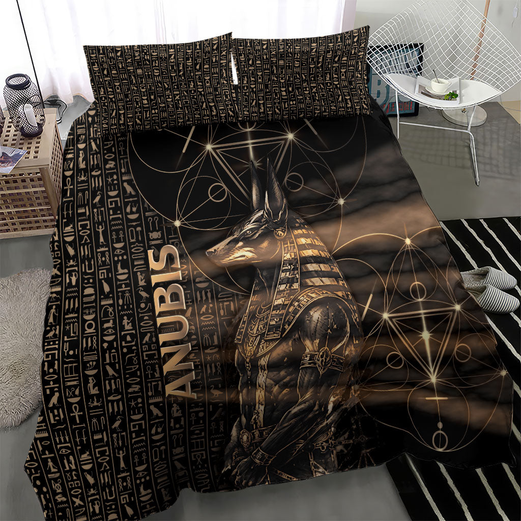 Egyptian God Anubis Bedding Set Jackal Headed Deity Ancient Egypt Mythology Gilded