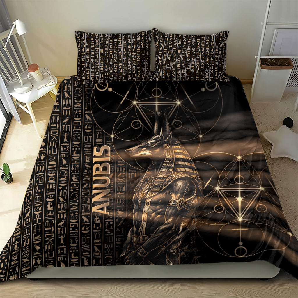 Egyptian God Anubis Bedding Set Jackal Headed Deity Ancient Egypt Mythology Gilded