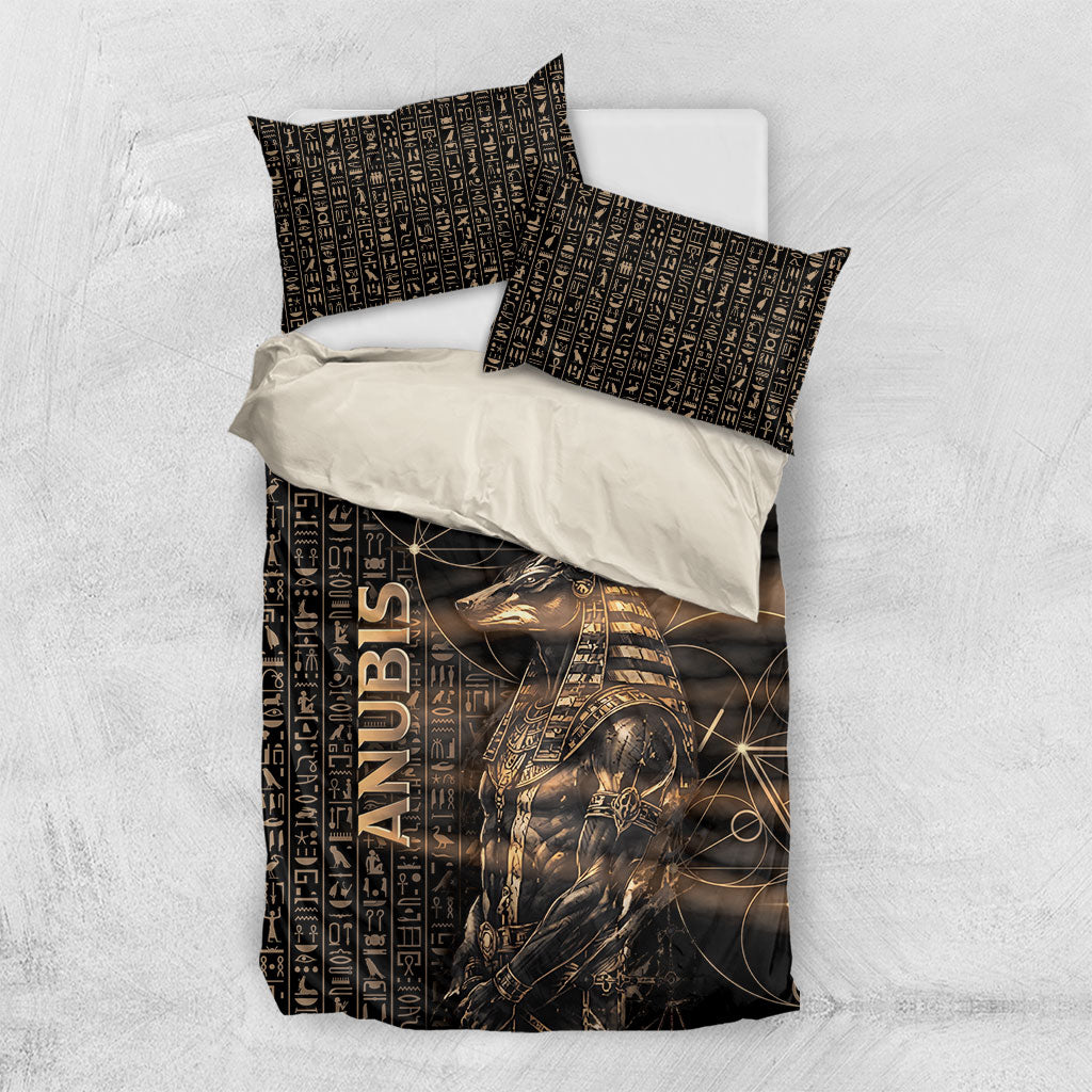 Egyptian God Anubis Bedding Set Jackal Headed Deity Ancient Egypt Mythology Gilded