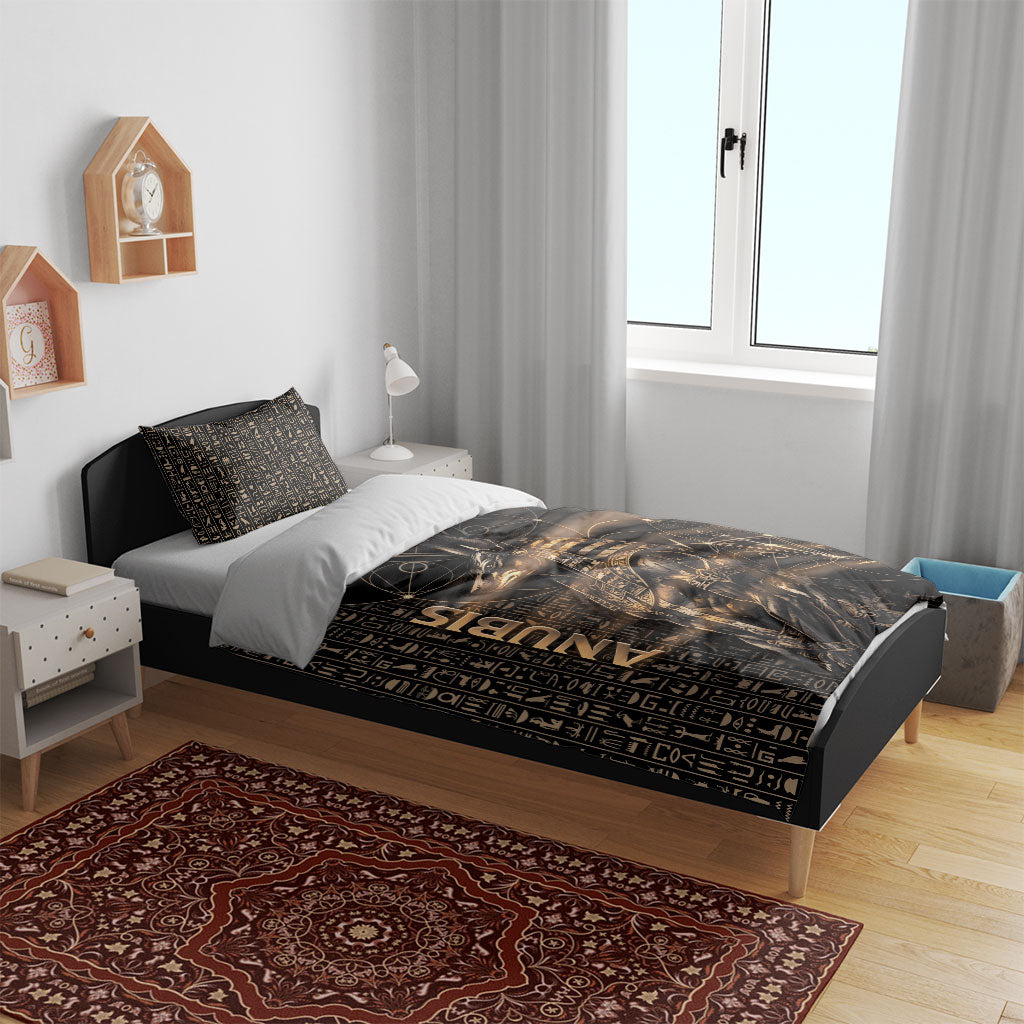 Egyptian God Anubis Bedding Set Jackal Headed Deity Ancient Egypt Mythology Gilded
