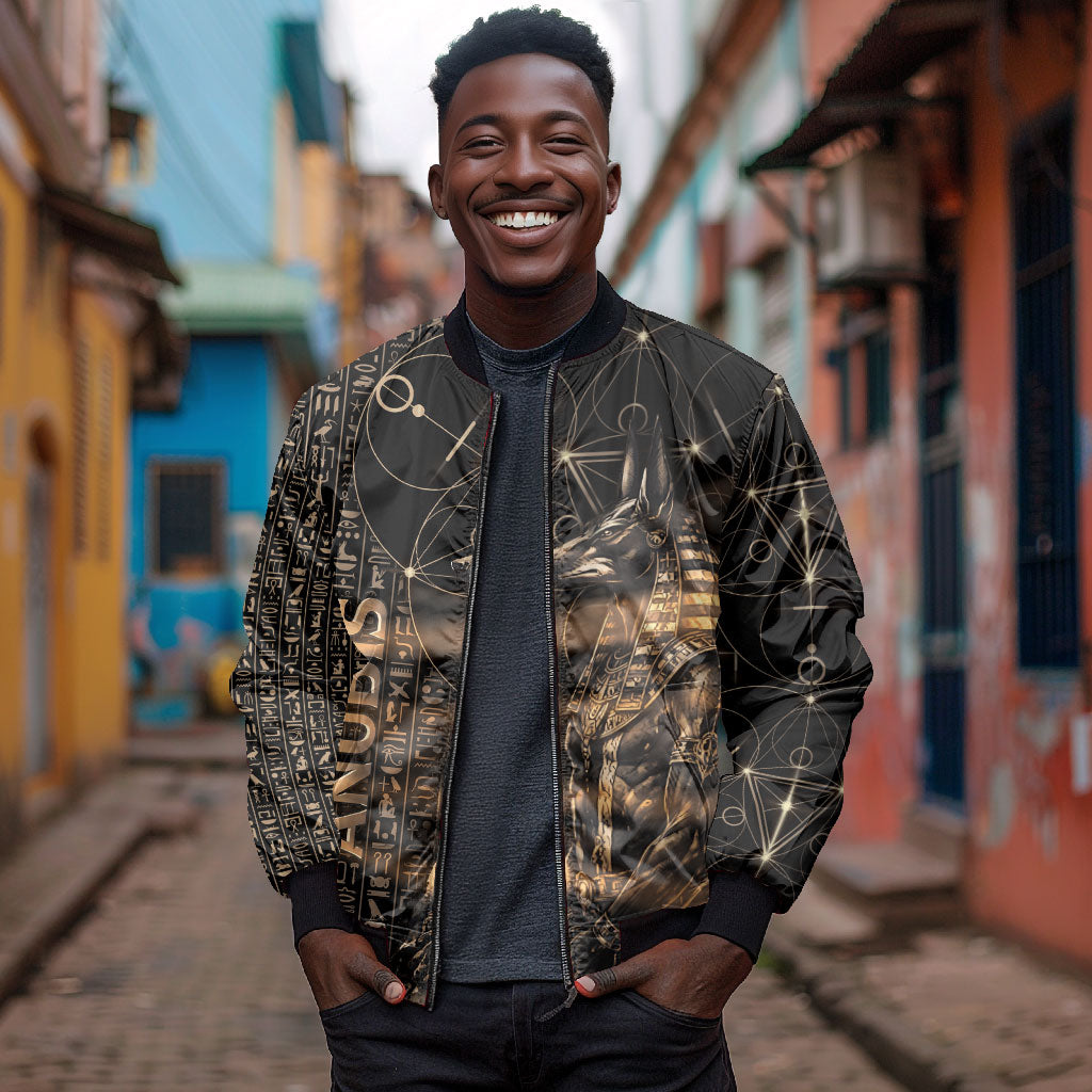 Personalized Egyptian God Anubis Bomber Jacket Jackal Headed Deity Ancient Egypt Mythology Gilded