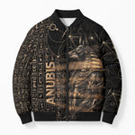 Personalized Egyptian God Anubis Bomber Puffer Jacket Jackal Headed Deity Ancient Egypt Mythology Gilded