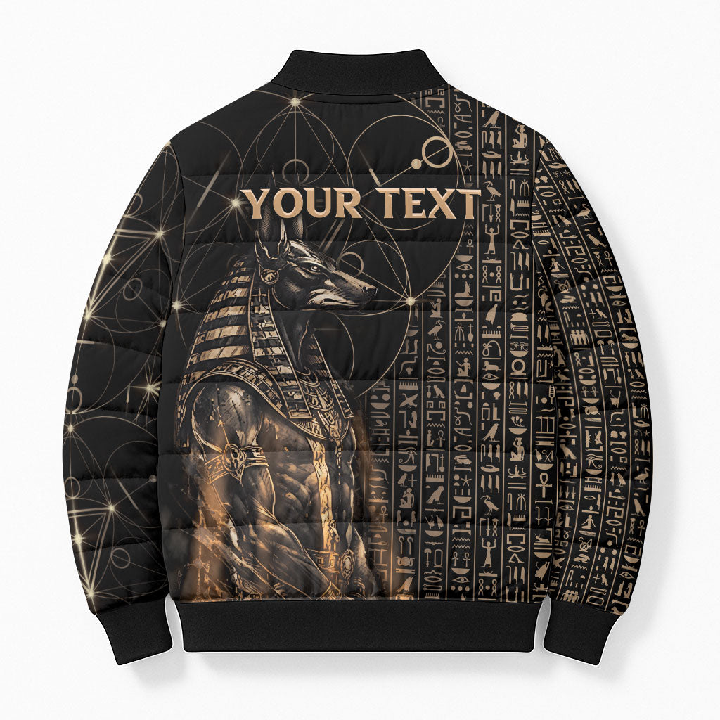 Personalized Egyptian God Anubis Bomber Puffer Jacket Jackal Headed Deity Ancient Egypt Mythology Gilded