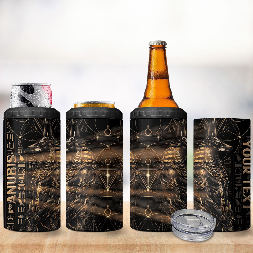 Personalized Egyptian God Anubis 4 in 1 Can Cooler Tumbler Jackal Headed Deity Ancient Egypt Mythology Gilded
