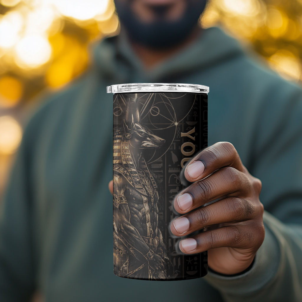 Personalized Egyptian God Anubis 4 in 1 Can Cooler Tumbler Jackal Headed Deity Ancient Egypt Mythology Gilded