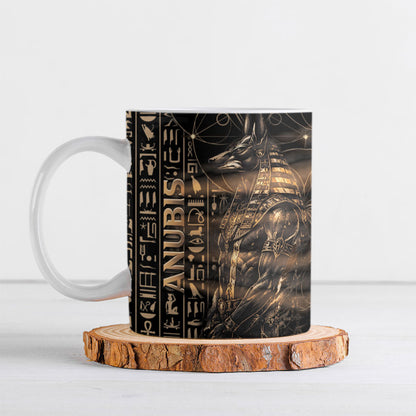 Personalized Egyptian God Anubis Ceramic Mug Jackal Headed Deity Ancient Egypt Mythology Gilded