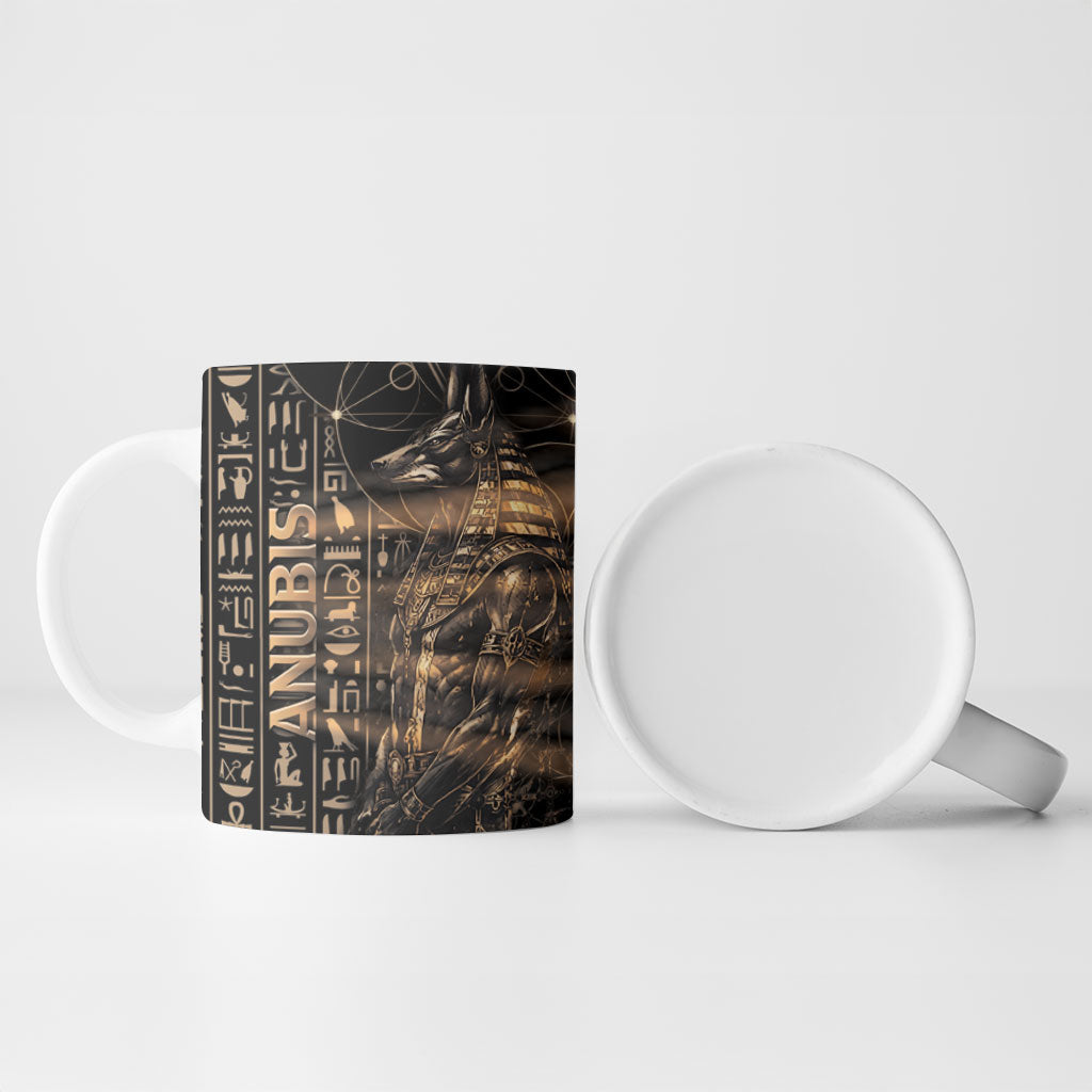 Personalized Egyptian God Anubis Ceramic Mug Jackal Headed Deity Ancient Egypt Mythology Gilded