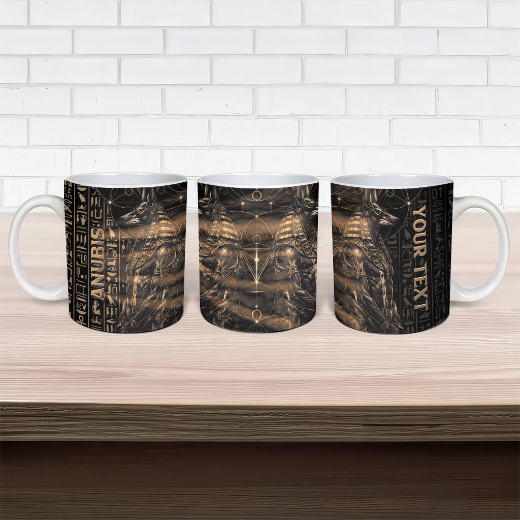 Personalized Egyptian God Anubis Ceramic Mug Jackal Headed Deity Ancient Egypt Mythology Gilded