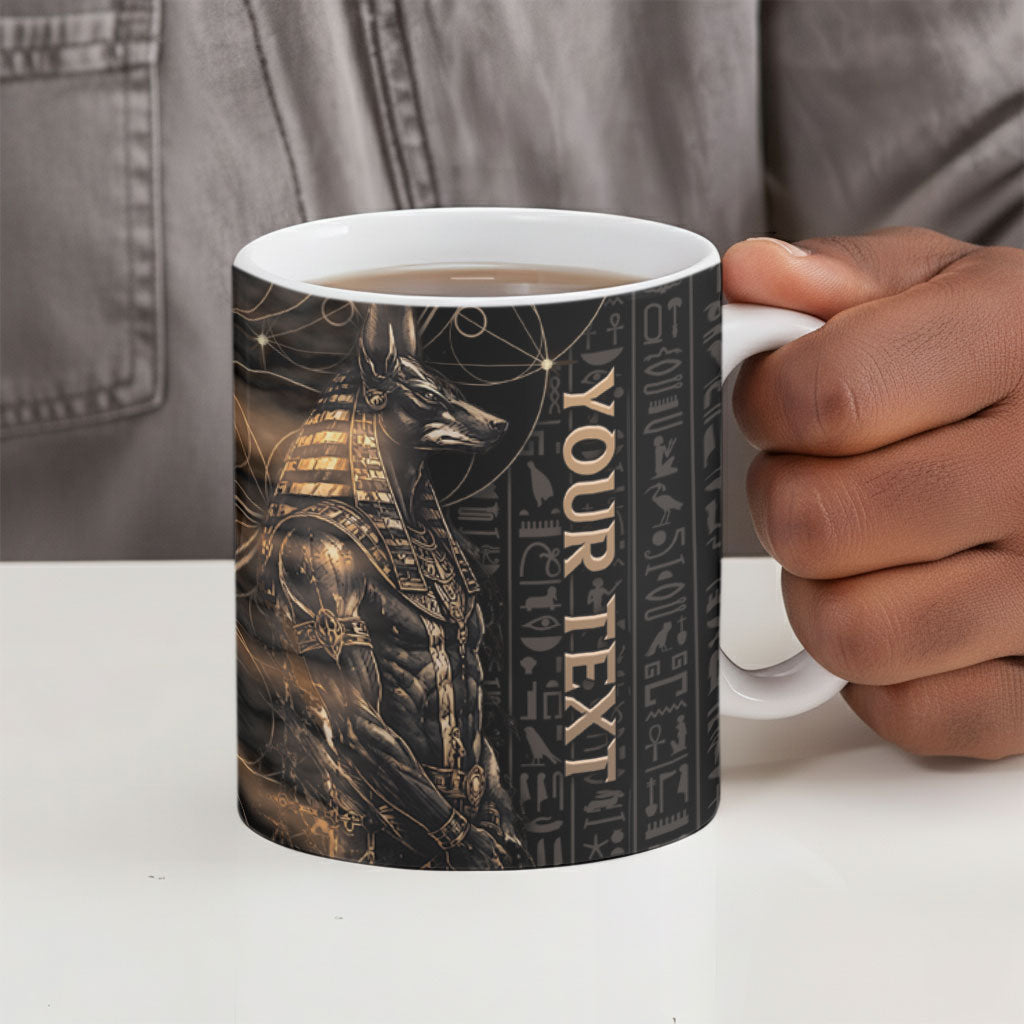 Personalized Egyptian God Anubis Ceramic Mug Jackal Headed Deity Ancient Egypt Mythology Gilded