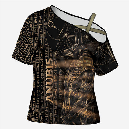 Personalized Egyptian God Anubis Cross Shoulder Shirt Jackal Headed Deity Ancient Egypt Mythology Gilded