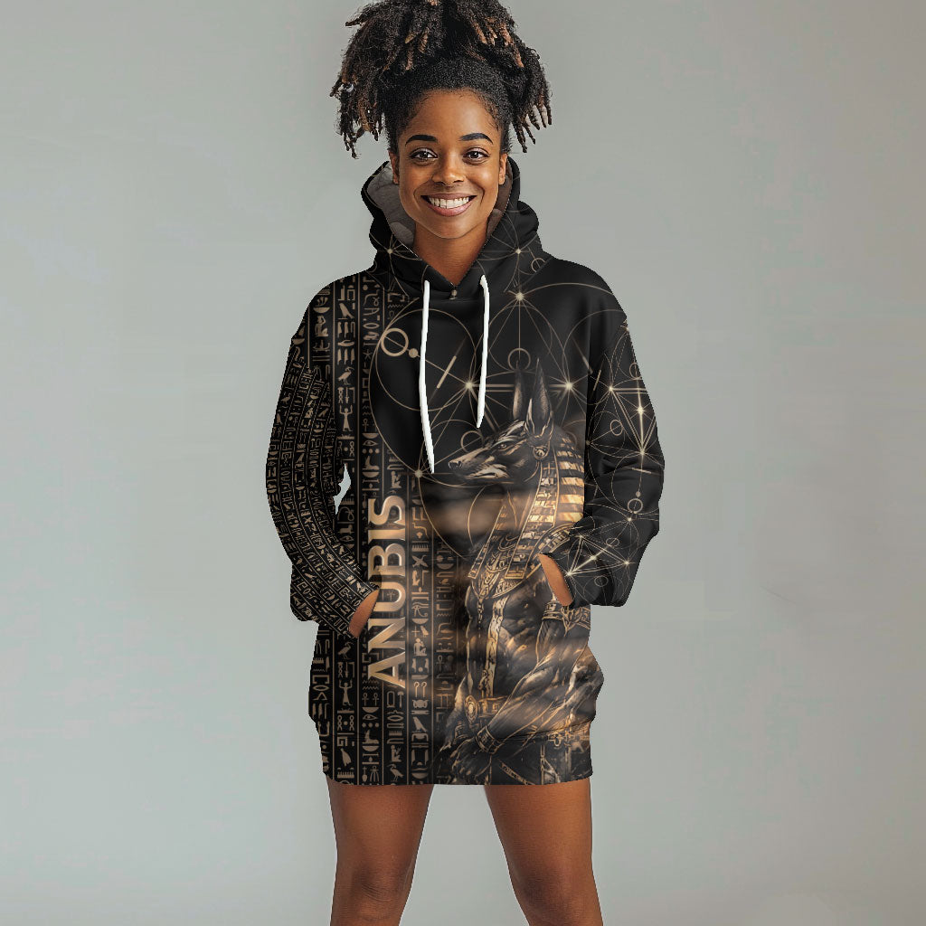 Personalized Egyptian God Anubis Hoodie Dress Jackal Headed Deity Ancient Egypt Mythology Gilded