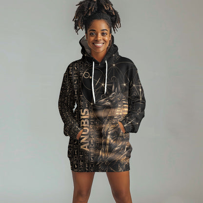 Personalized Egyptian God Anubis Hoodie Dress Jackal Headed Deity Ancient Egypt Mythology Gilded