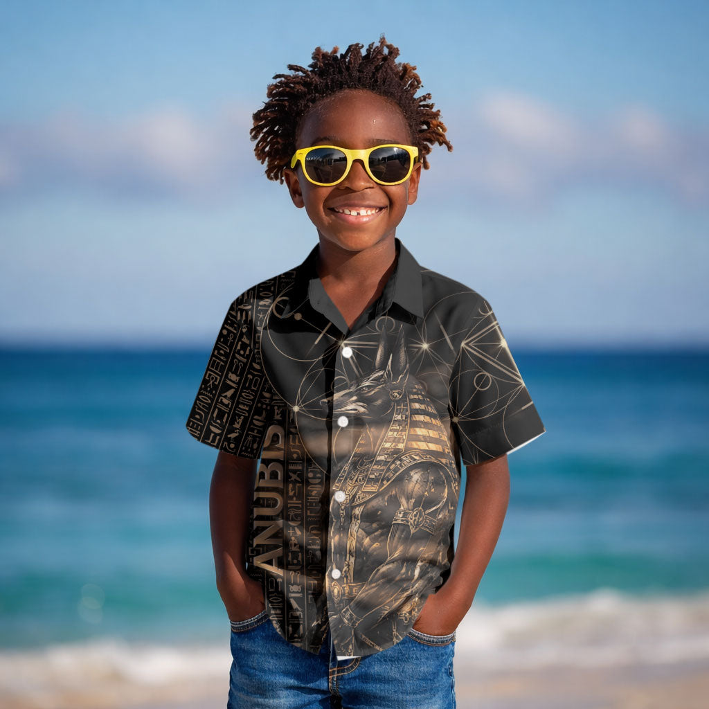 Personalized Egyptian God Anubis Kid Hawaiian Shirt Jackal Headed Deity Ancient Egypt Mythology Gilded