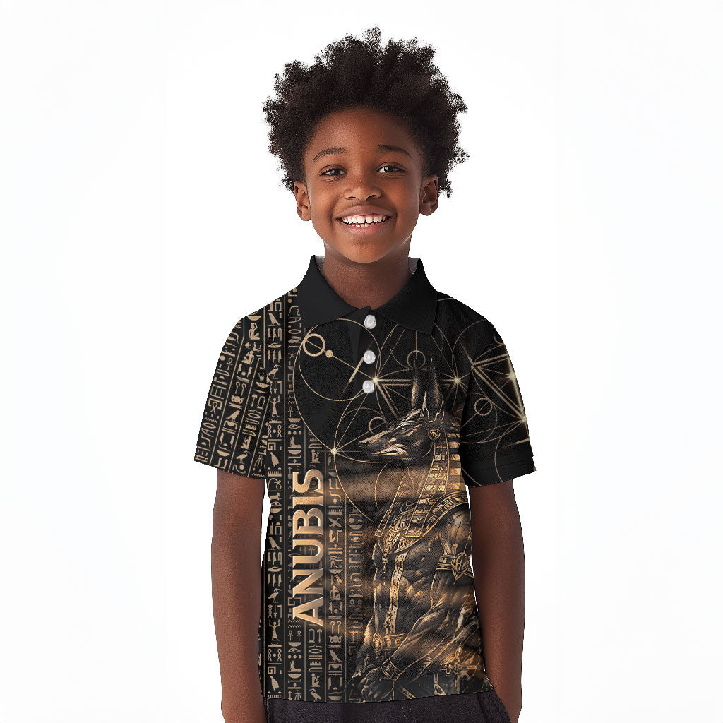 Personalized Egyptian God Anubis Kid Polo Shirt Jackal Headed Deity Ancient Egypt Mythology Gilded