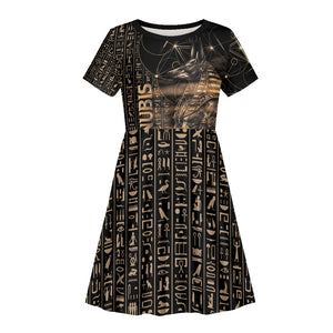Personalized Egyptian God Anubis Kid Short Sleeve Dress Jackal Headed Deity Ancient Egypt Mythology Gilded