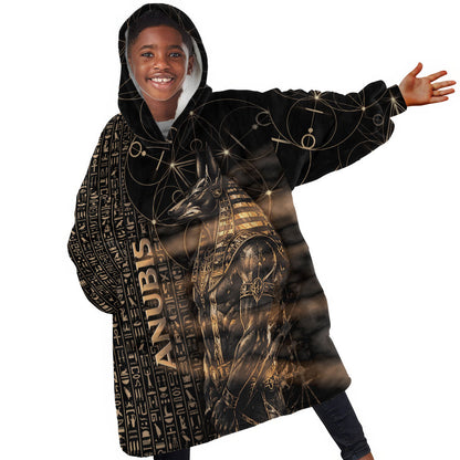 Personalized Egyptian God Anubis Kid Wearable Blanket Hoodie Jackal Headed Deity Ancient Egypt Mythology Gilded