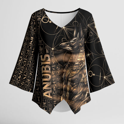 Personalized Egyptian God Anubis Kimono Sleeve Blouse Jackal Headed Deity Ancient Egypt Mythology Gilded