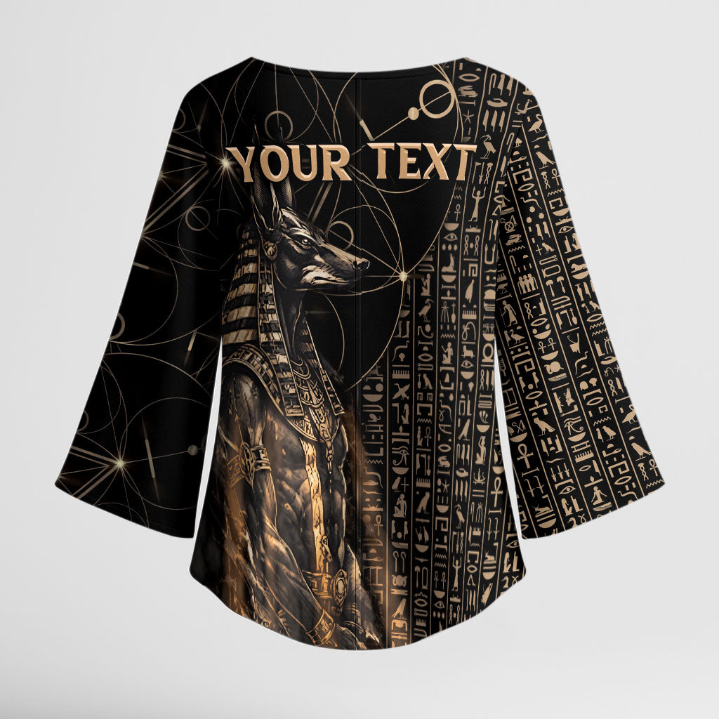 Personalized Egyptian God Anubis Kimono Sleeve Blouse Jackal Headed Deity Ancient Egypt Mythology Gilded