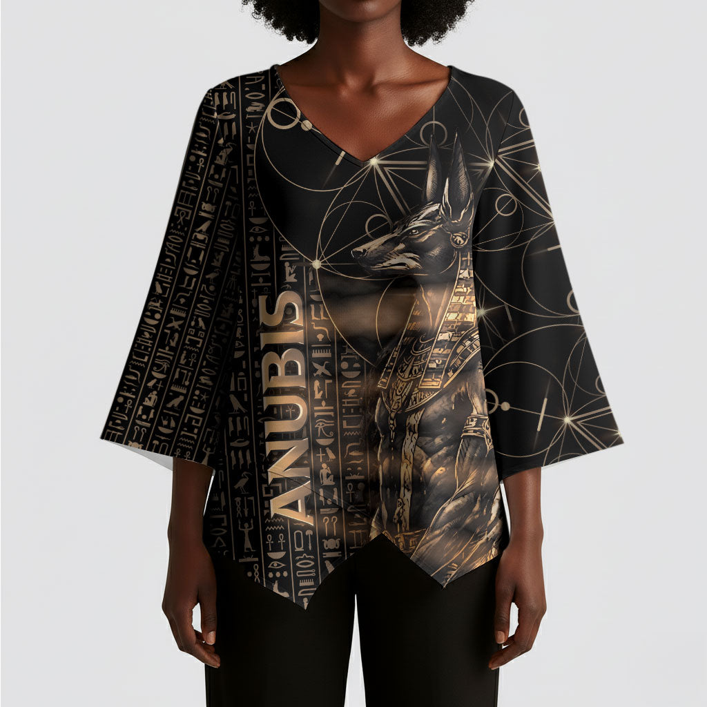 Personalized Egyptian God Anubis Kimono Sleeve Blouse Jackal Headed Deity Ancient Egypt Mythology Gilded