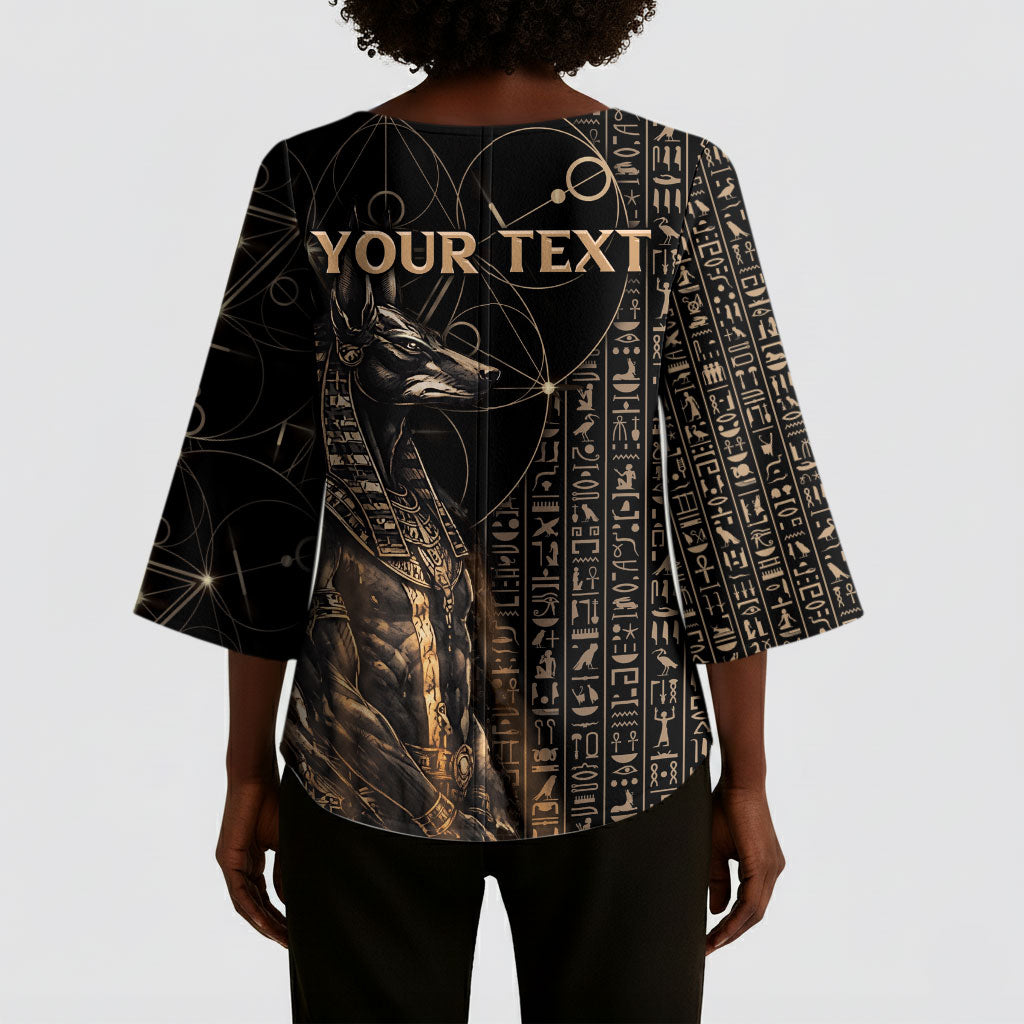 Personalized Egyptian God Anubis Kimono Sleeve Blouse Jackal Headed Deity Ancient Egypt Mythology Gilded