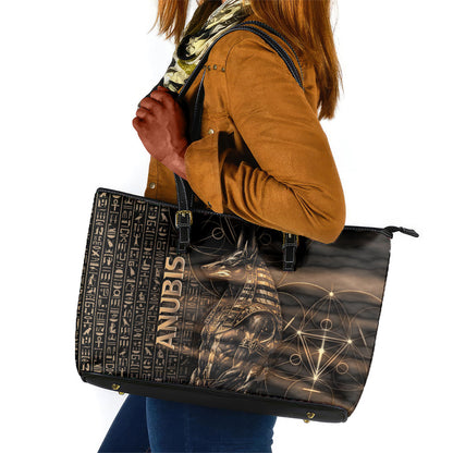 Egyptian God Anubis Leather Tote Bag Jackal Headed Deity Ancient Egypt Mythology Gilded