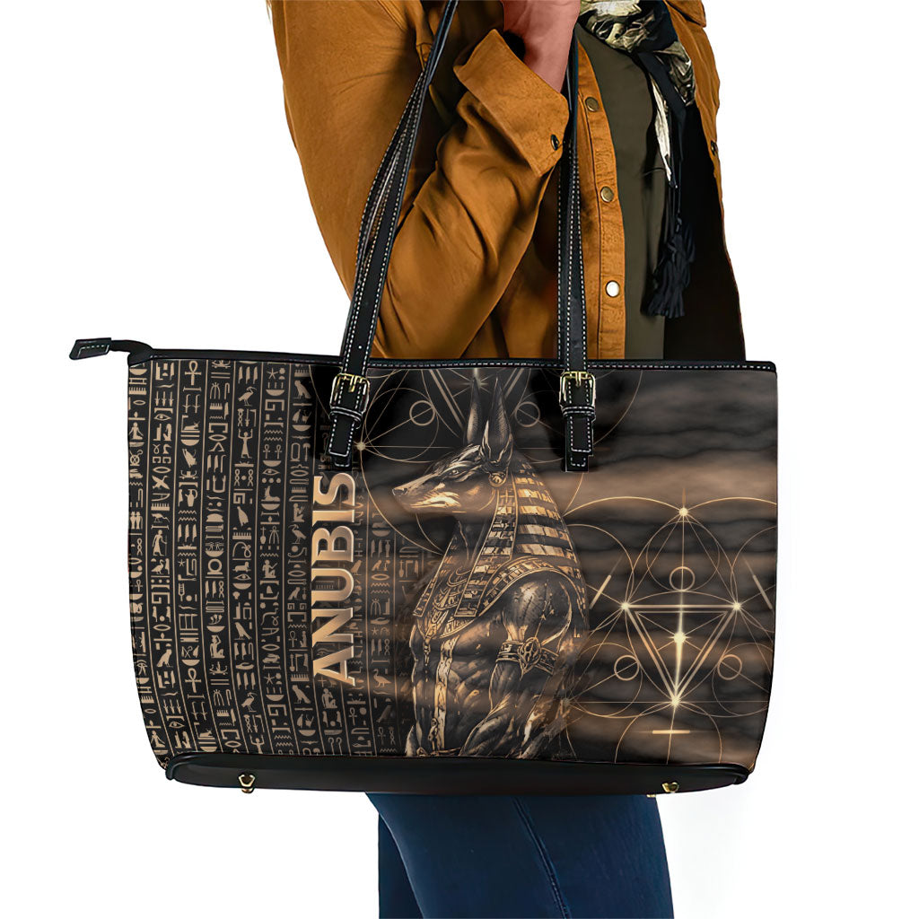 Egyptian God Anubis Leather Tote Bag Jackal Headed Deity Ancient Egypt Mythology Gilded