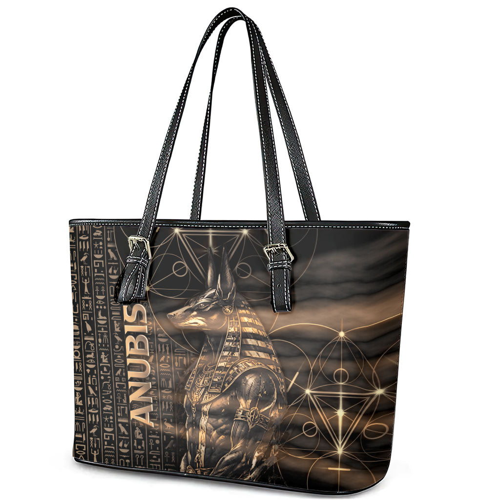 Egyptian God Anubis Leather Tote Bag Jackal Headed Deity Ancient Egypt Mythology Gilded