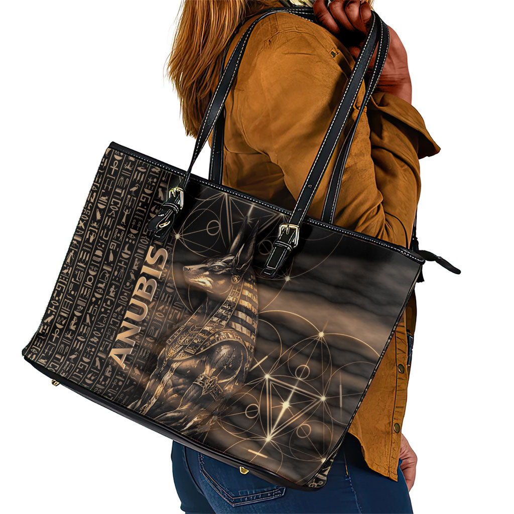 Egyptian God Anubis Leather Tote Bag Jackal Headed Deity Ancient Egypt Mythology Gilded