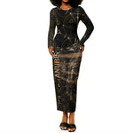 Personalized Egyptian God Anubis Long Sleeve Bodycon Dress Jackal Headed Deity Ancient Egypt Mythology Gilded