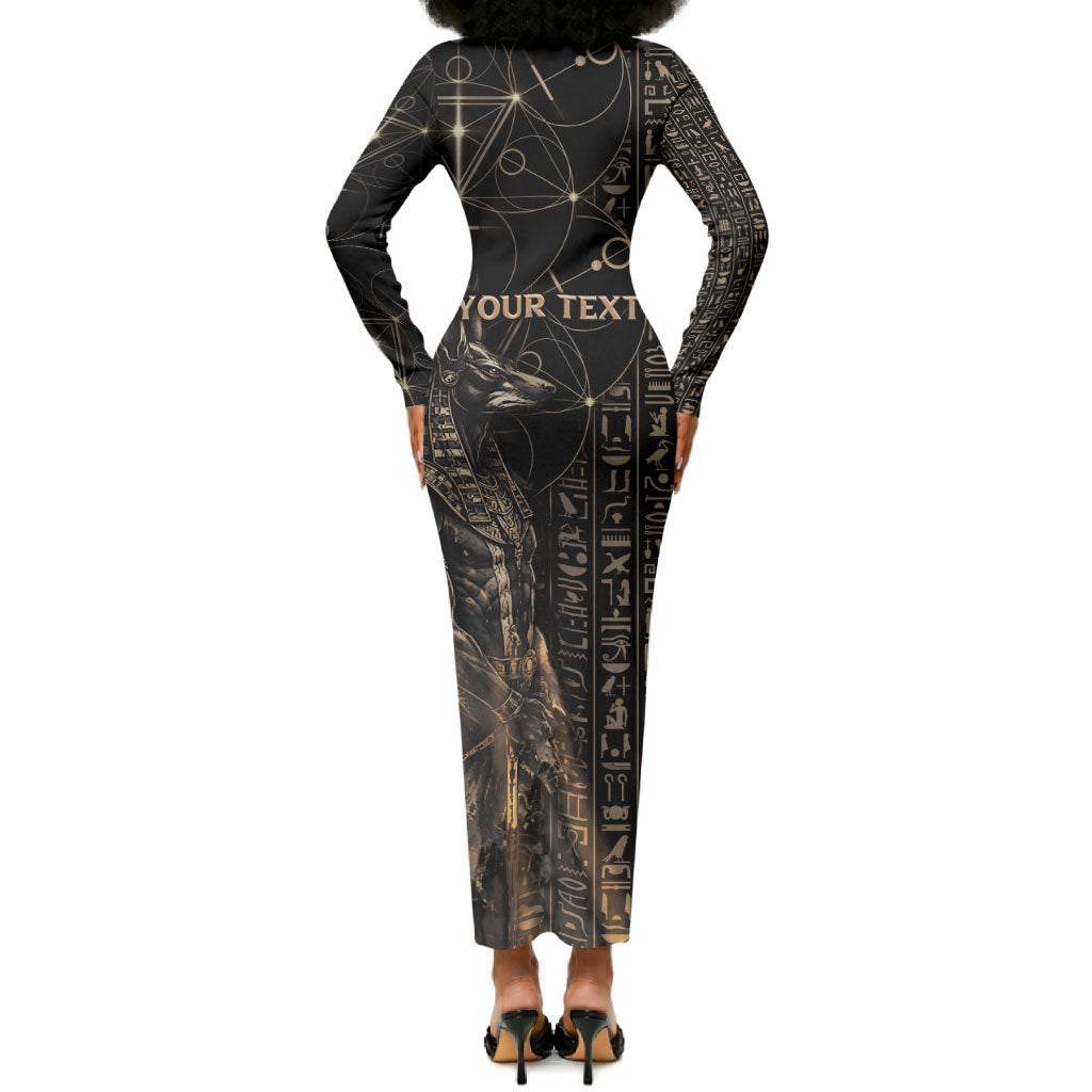 Personalized Egyptian God Anubis Long Sleeve Bodycon Dress Jackal Headed Deity Ancient Egypt Mythology Gilded