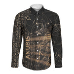 Personalized Egyptian God Anubis Long Sleeve Button Shirt Jackal Headed Deity Ancient Egypt Mythology Gilded