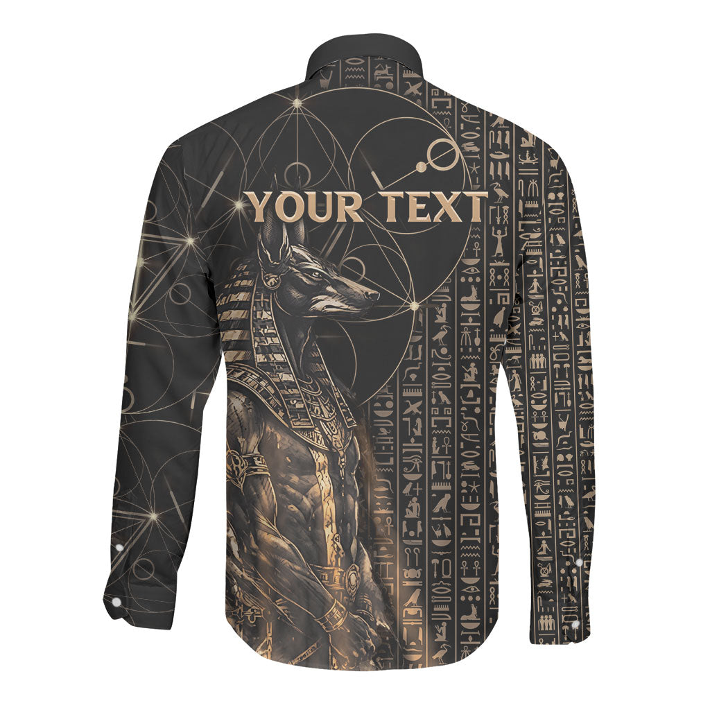 Personalized Egyptian God Anubis Long Sleeve Button Shirt Jackal Headed Deity Ancient Egypt Mythology Gilded