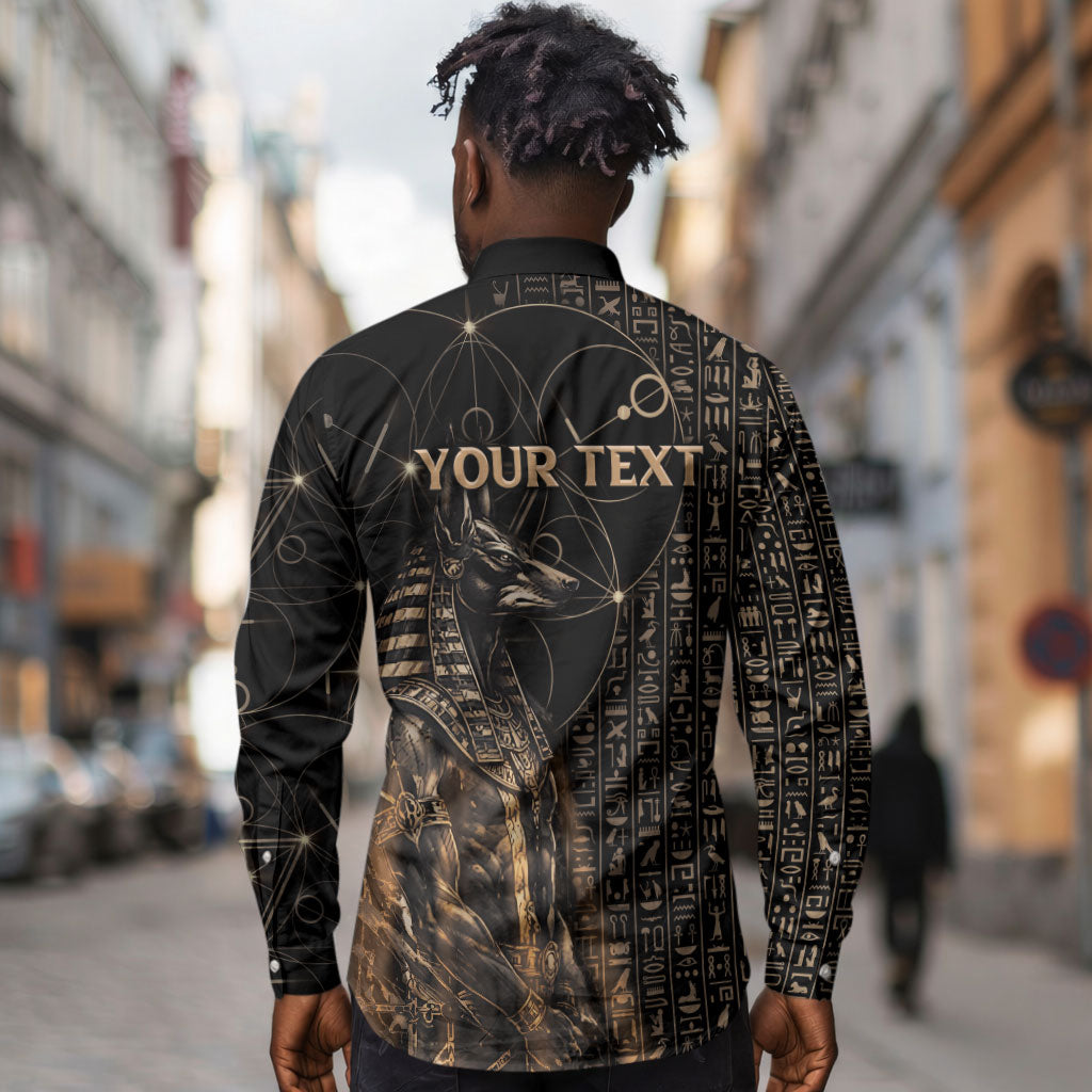 Personalized Egyptian God Anubis Long Sleeve Button Shirt Jackal Headed Deity Ancient Egypt Mythology Gilded
