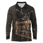 Personalized Egyptian God Anubis Long Sleeve Polo Shirt Jackal Headed Deity Ancient Egypt Mythology Gilded